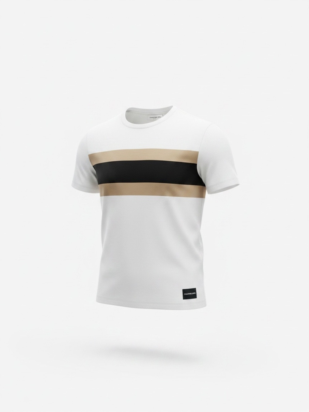 Calvin Klein Jeans White Short-Sleeve Tee with Black and Tan Stripes